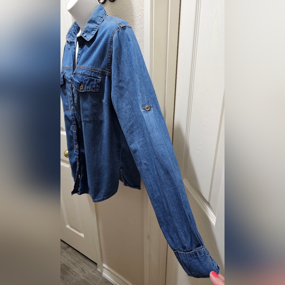 Fashion Web Casual Denim Long Sleeve Shirt With Rollup Tabs Size XL EUC - Picture 5 of 16
